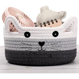 Cat Basket Storage Woven Organizer with Ears Christmas Decorative Pet Toy